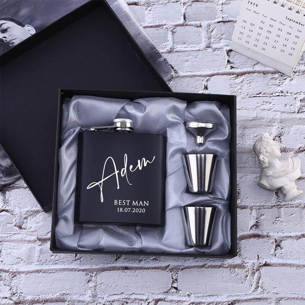 Men'S Grooming House - Personalized Logo Hip Flask Set Birthday